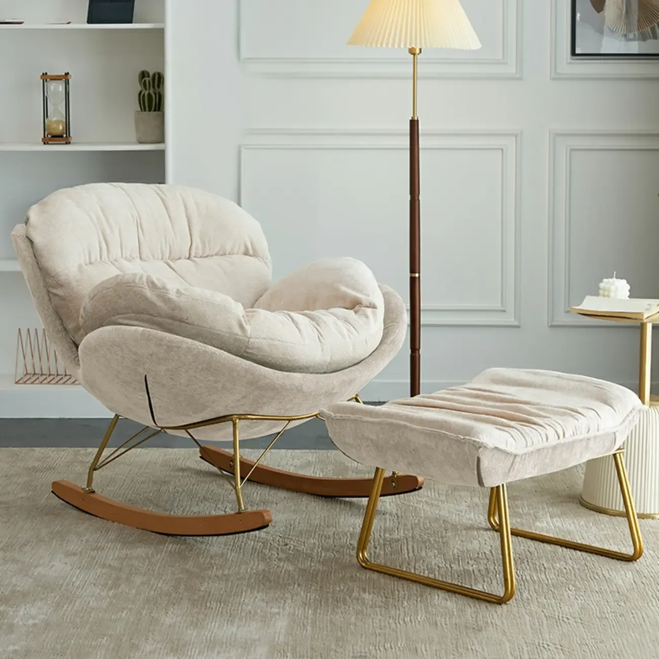 Modern Velvet Ergonomic Upholstered Rocking Chair for Nursery Image - 16