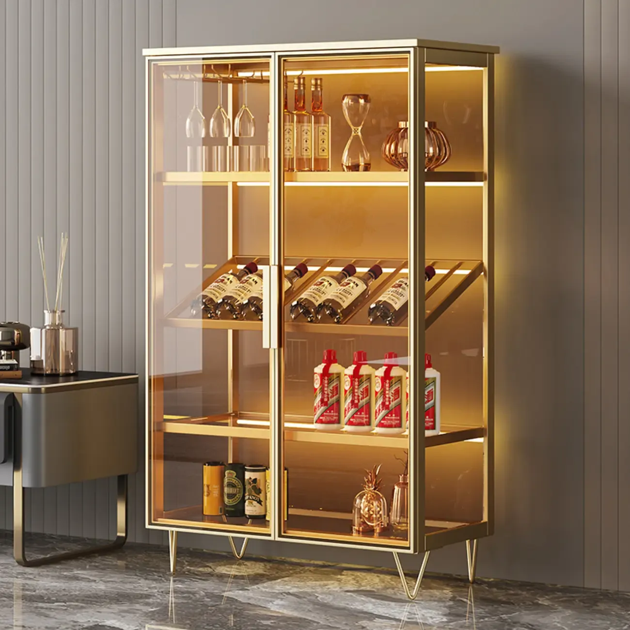 Metal Freestanding Display Cabinet with Glass Doors Image - 2
