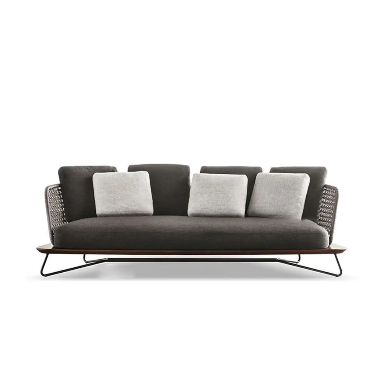Modern Grey Rope Woven Patio Sofa with Wood Frame Image - 9 | homeyfad
