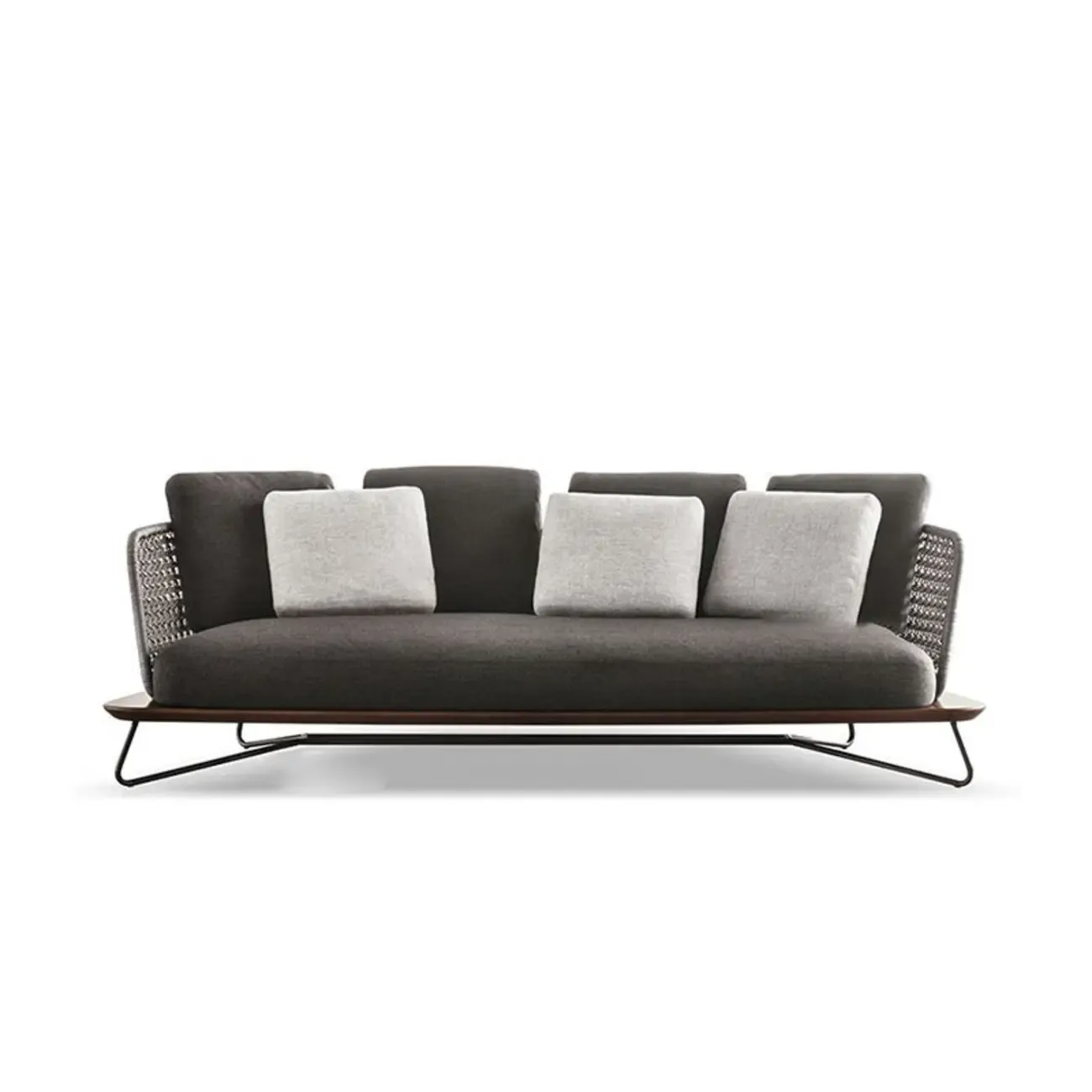 Modern Grey Rope Woven Patio Sofa with Wood Frame Image - 9