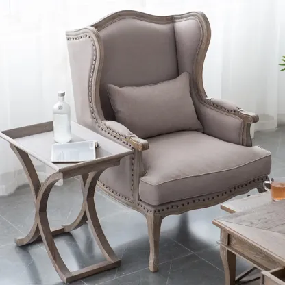 Elegant Cotton & Linen Wingback Chair for Living Room Image - 4