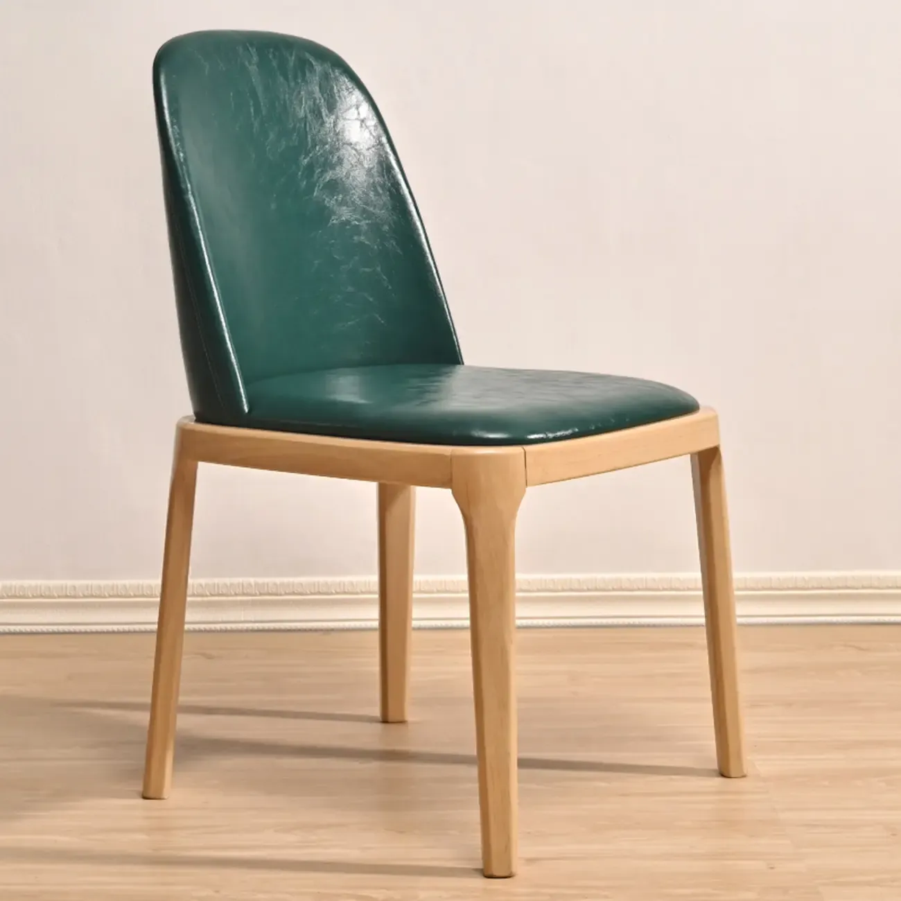 Wooden Modern Dining Chair Solid Back Armless with Upholstered Image - 19