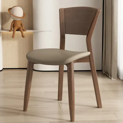 Simple Wooden Open Back Faux Leather Upholstered Dining Chair Image - 14