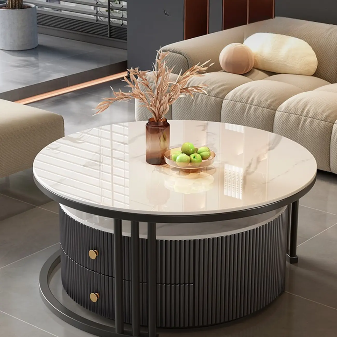 Modern White Round Nesting Coffee Table Set with Steel Base Image - 3 | homeyfad