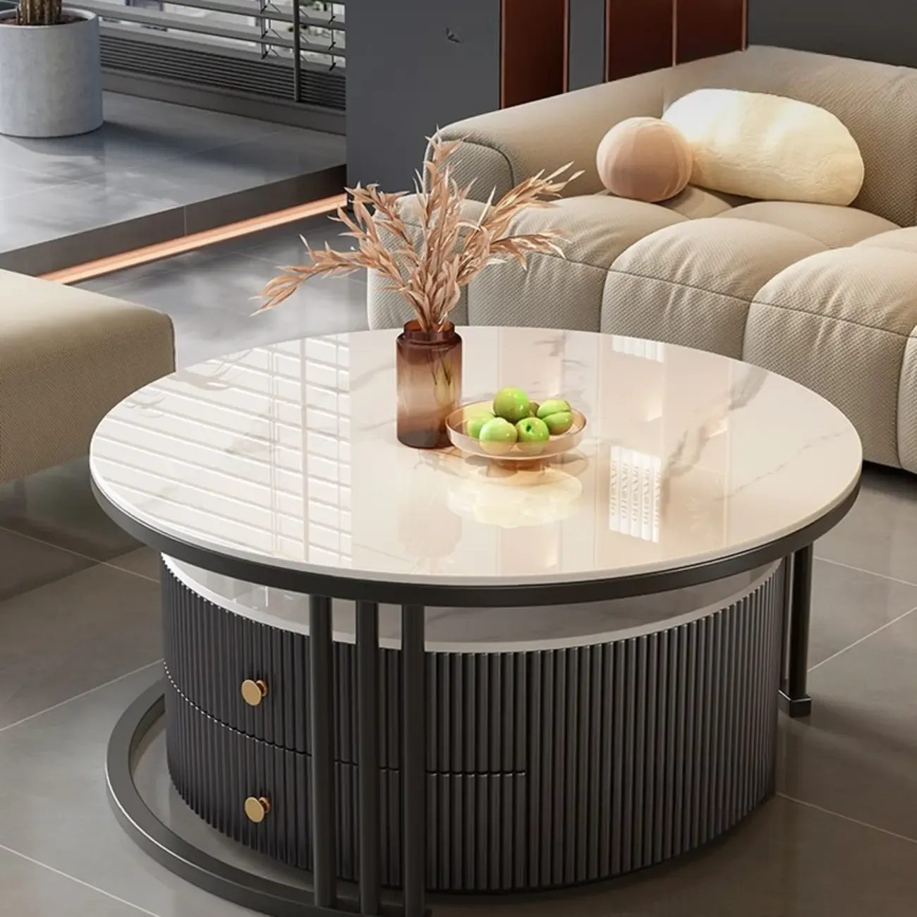 Modern White Round Nesting Coffee Table Set with Steel Base Image - 3
