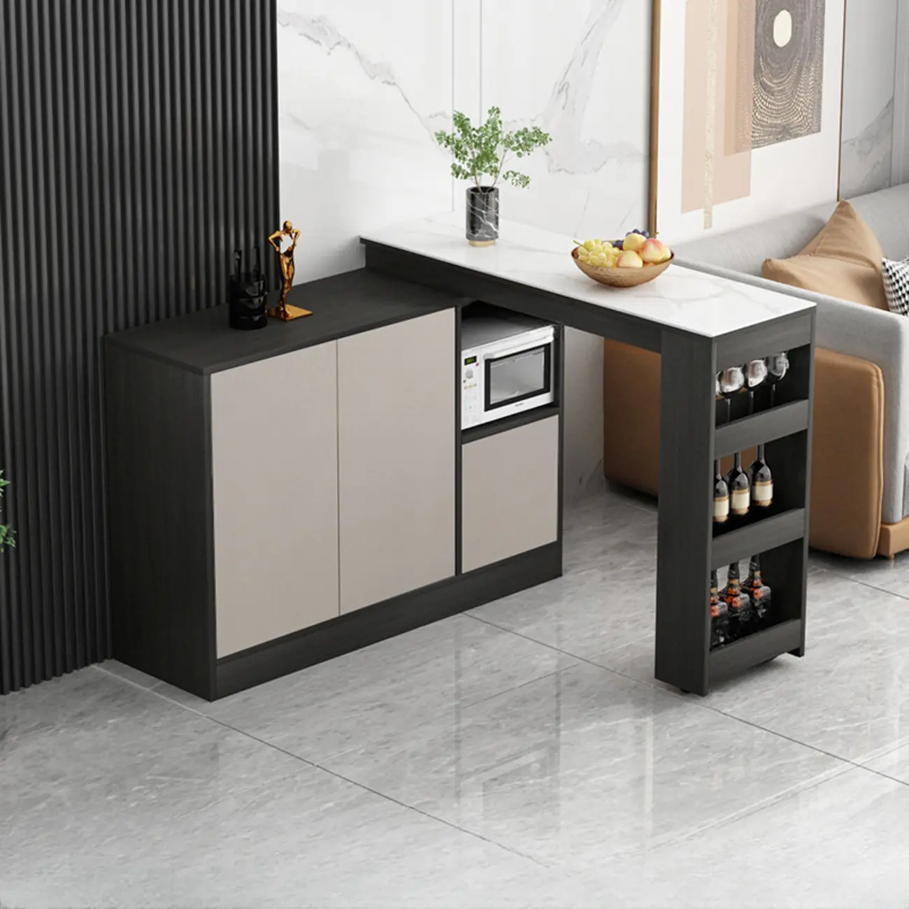 Modern Brown Counter Bar Table with Wine Cabinet Storage for Living Room Image - 9 | homeyfad