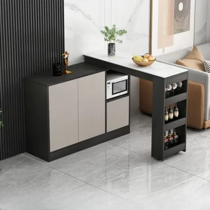 Modern Brown Counter Bar Table with Wine Cabinet Storage for Living Room Image - 9