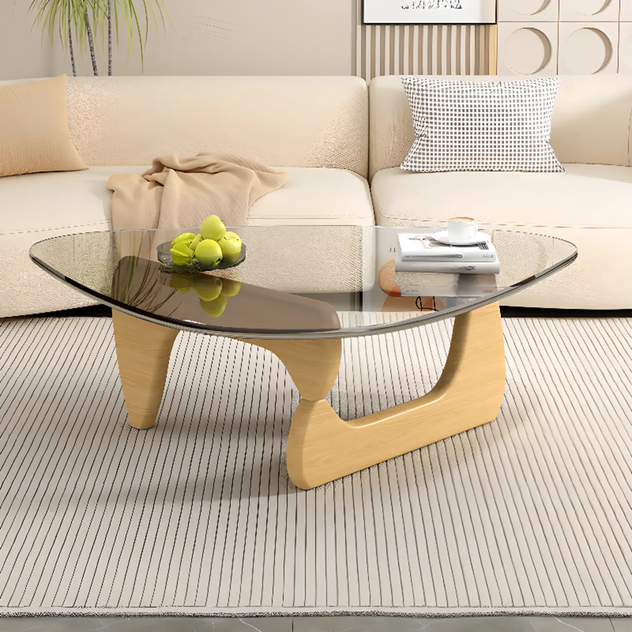 Triangular Glass Top Modern Wood Base Coffee Table Image - 9 | homeyfad