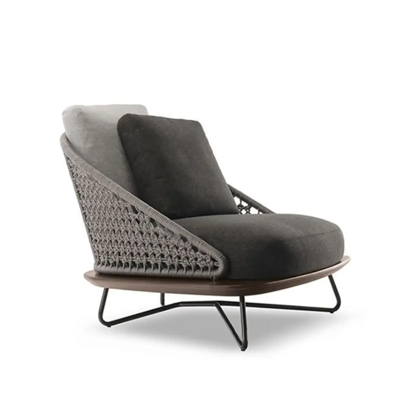 Modern Grey Rope Woven Patio Sofa with Wood Frame Image - 10
