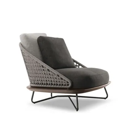 Modern Grey Rope Woven Patio Sofa with Wood Frame Image - 10