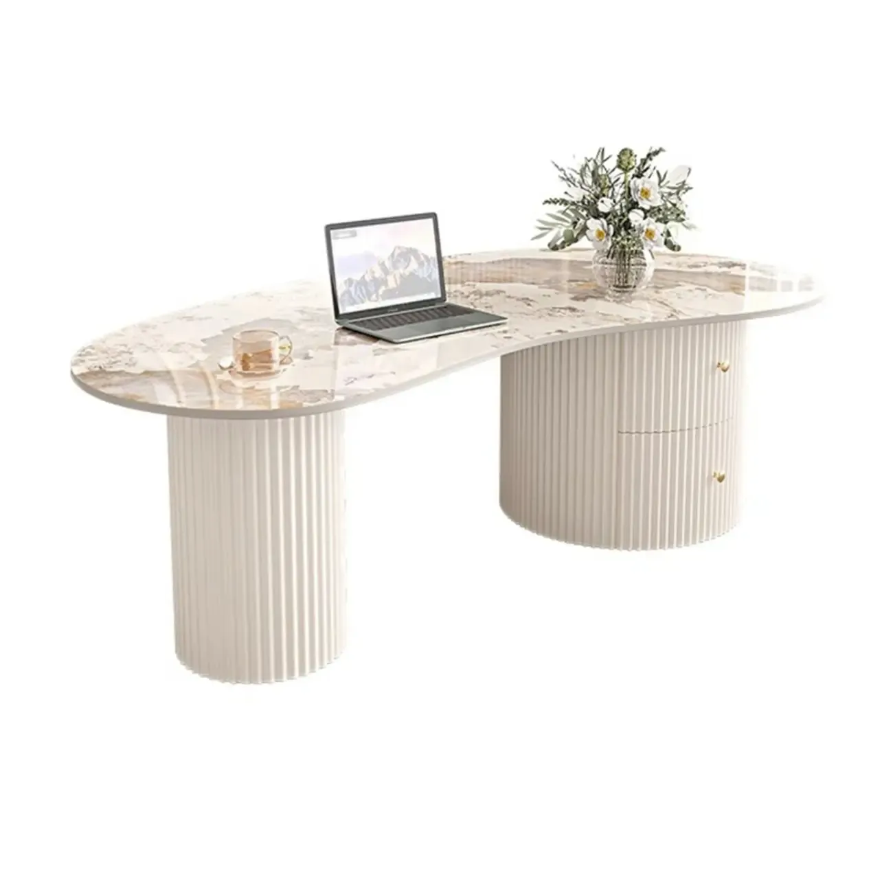 Minimalist Standard White Oval Coffee Table with 2 Drawers Image - 5
