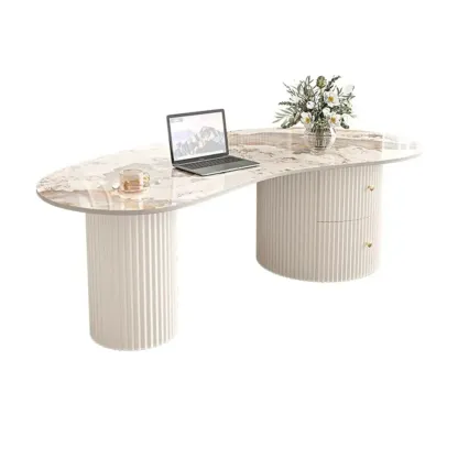 Minimalist Standard White Oval Coffee Table with 2 Drawers Image - 5