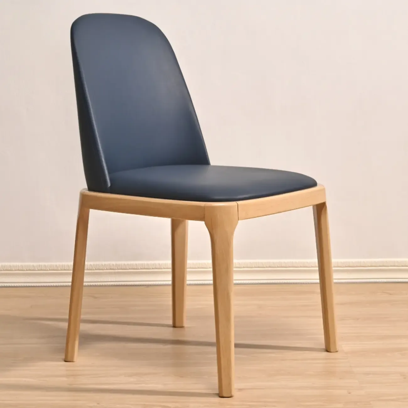 Wooden Modern Dining Chair Solid Back Armless with Upholstered Image - 20