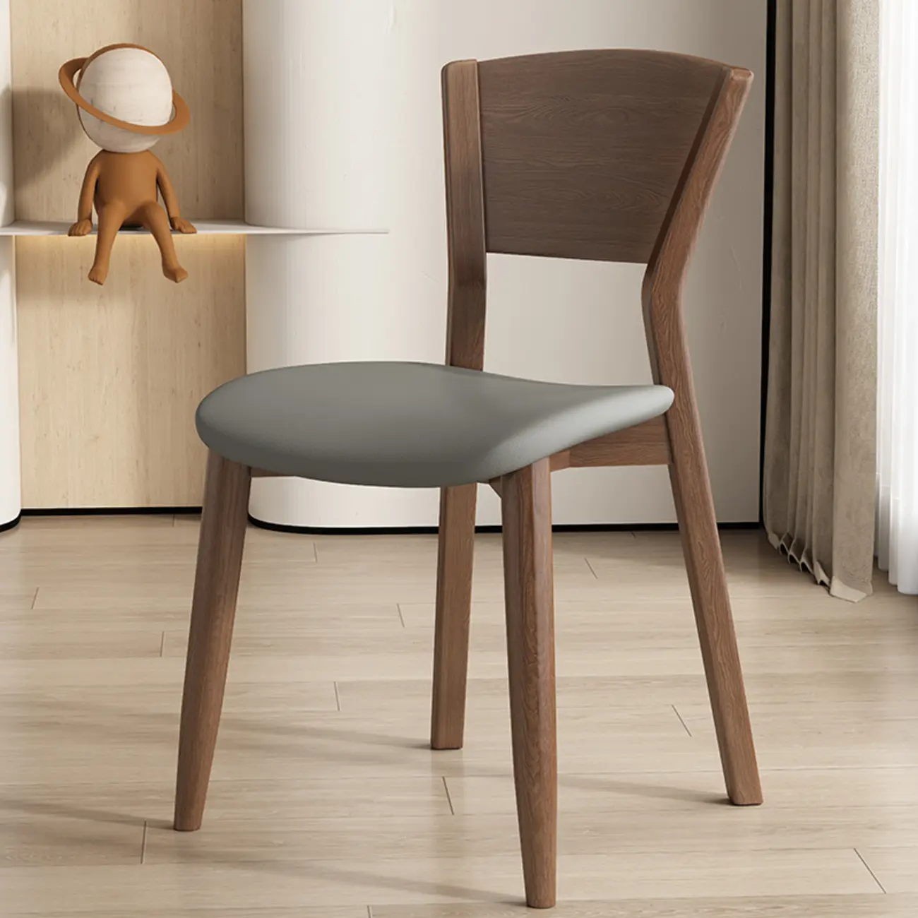Simple Wooden Open Back Faux Leather Upholstered Dining Chair Image - 15 | homeyfad