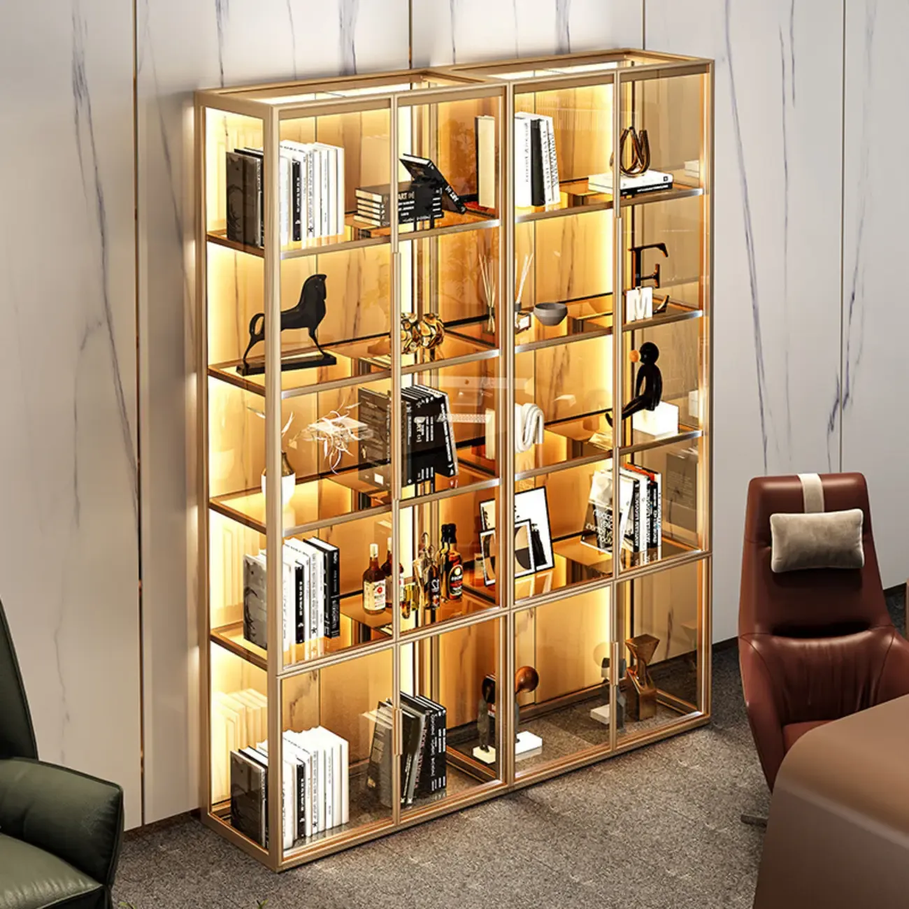 Metal Freestanding Display Cabinet with Glass Doors Image - 4