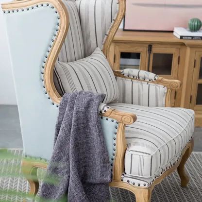 Elegant Cotton & Linen Wingback Chair for Living Room Image - 6