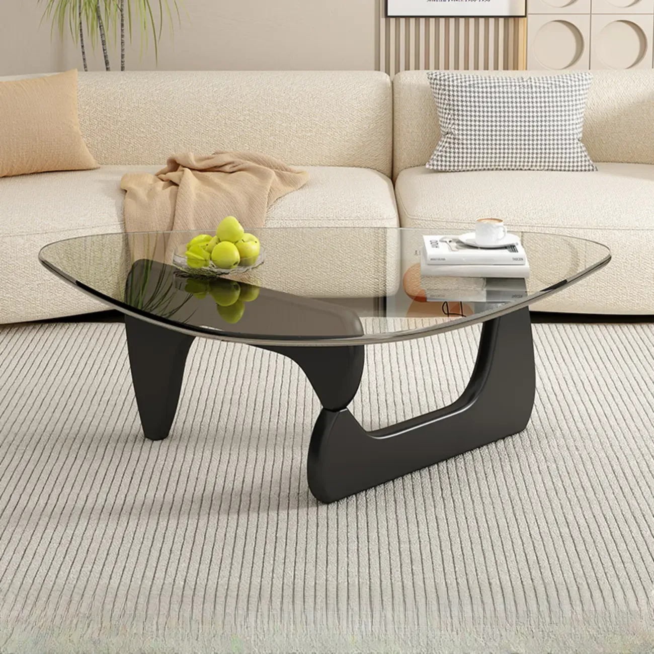 Triangular Glass Top Modern Wood Base Coffee Table Image - 10