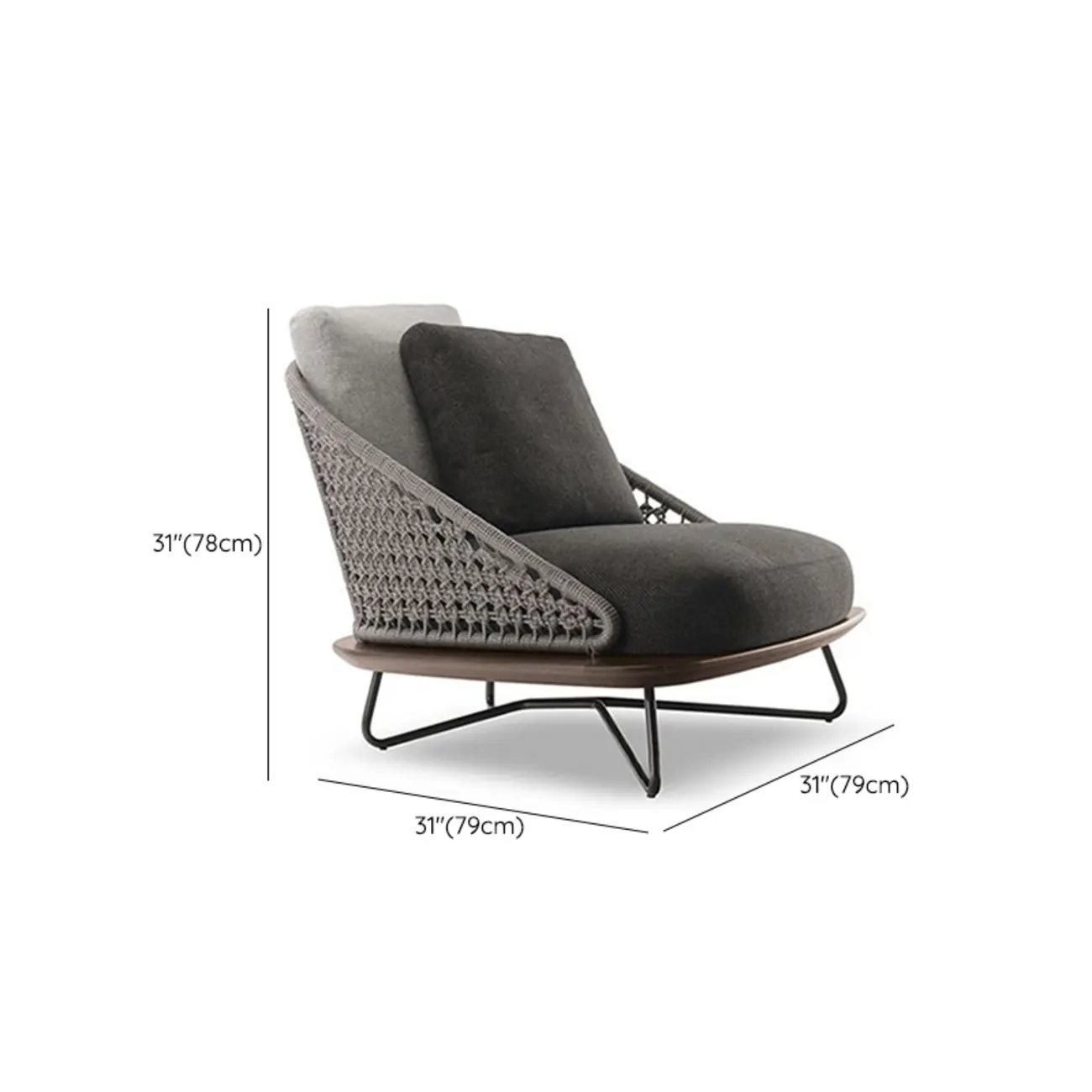 Modern Grey Rope Woven Patio Sofa with Wood Frame Image - 12 | homeyfad