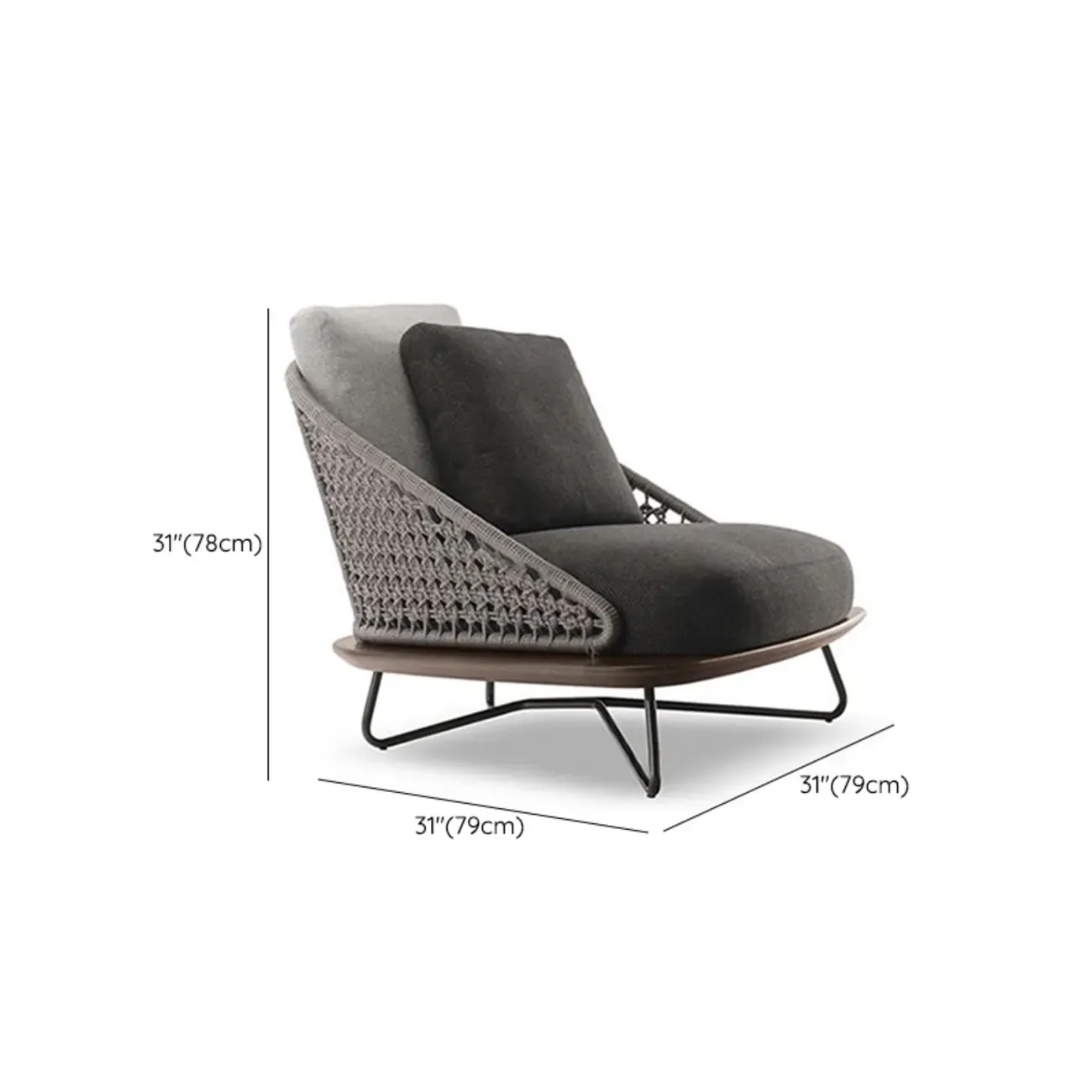 Modern Grey Rope Woven Patio Sofa with Wood Frame Image - 12