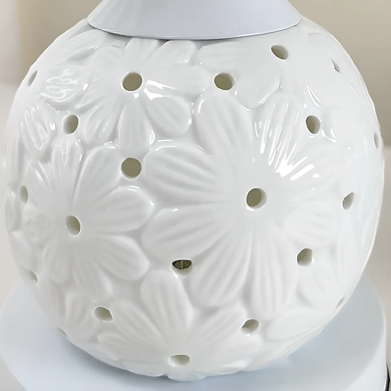 Hollow Floral Ceramic Desk Lamp with Glass Shade for Bedroom Image - 6