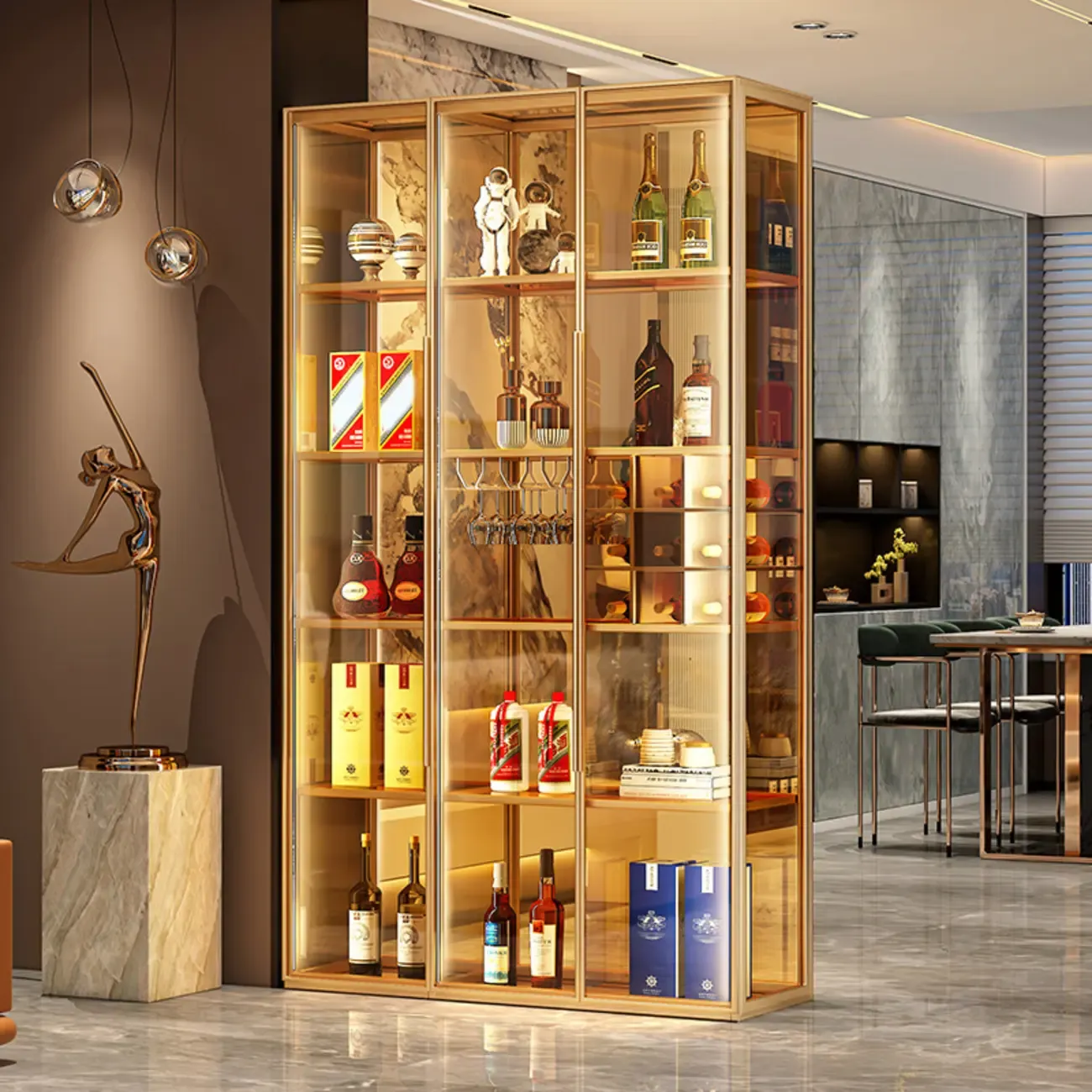Metal Freestanding Display Cabinet with Glass Doors Image - 5