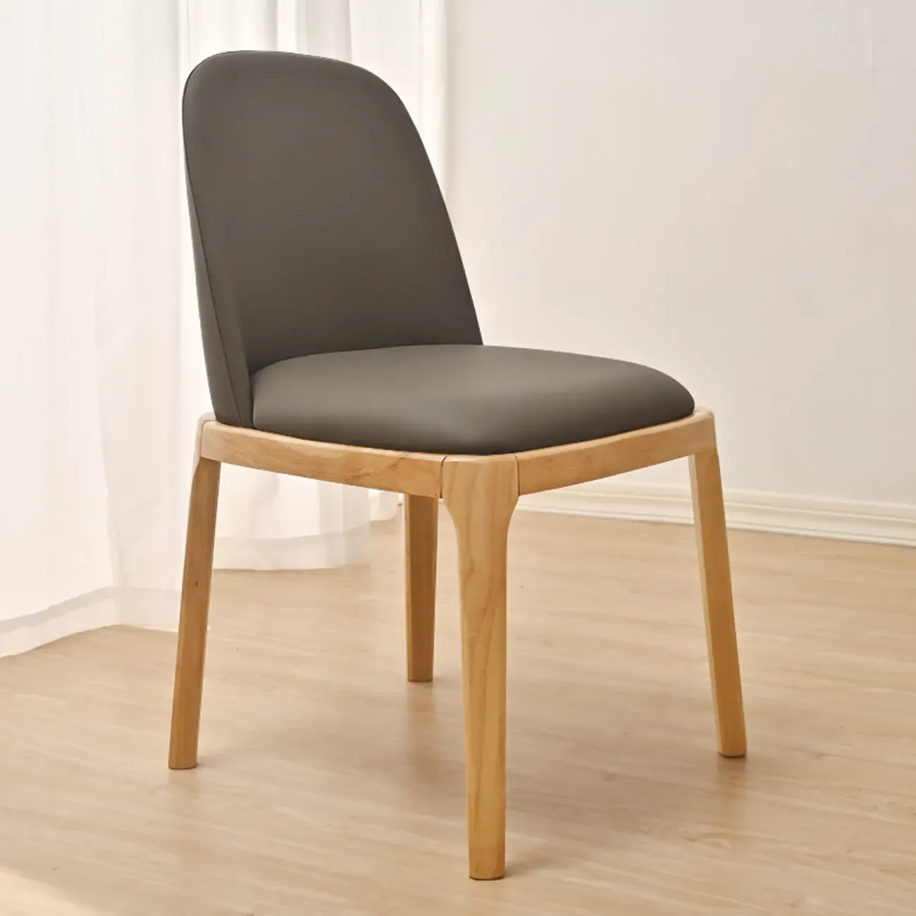 Wooden Modern Dining Chair Solid Back Armless with Upholstered Image - 22