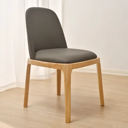 Wooden Modern Dining Chair Solid Back Armless with Upholstered Image - 22