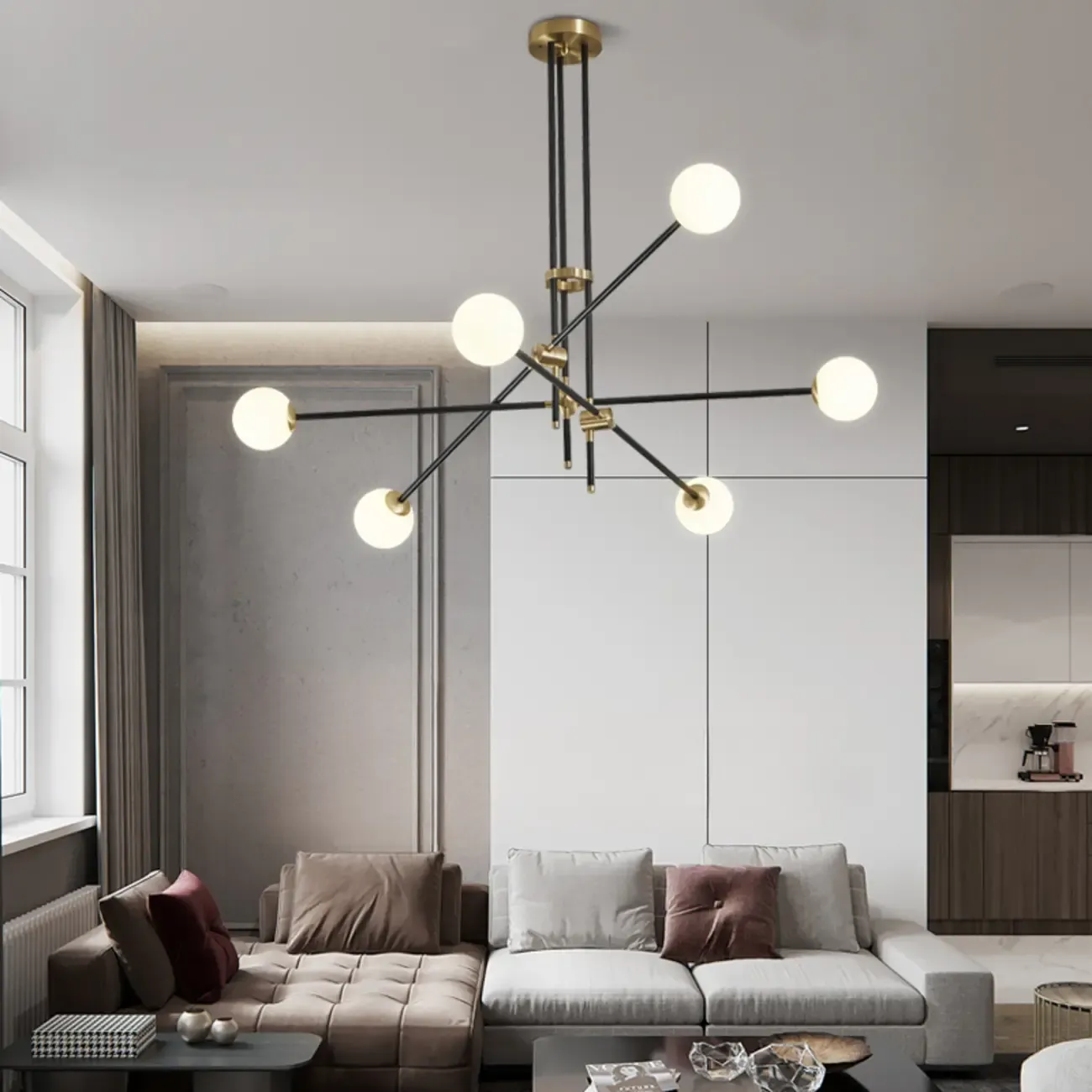 6-Light Modern Industrial Globe Chandelier with Sputnik Design Image - 1