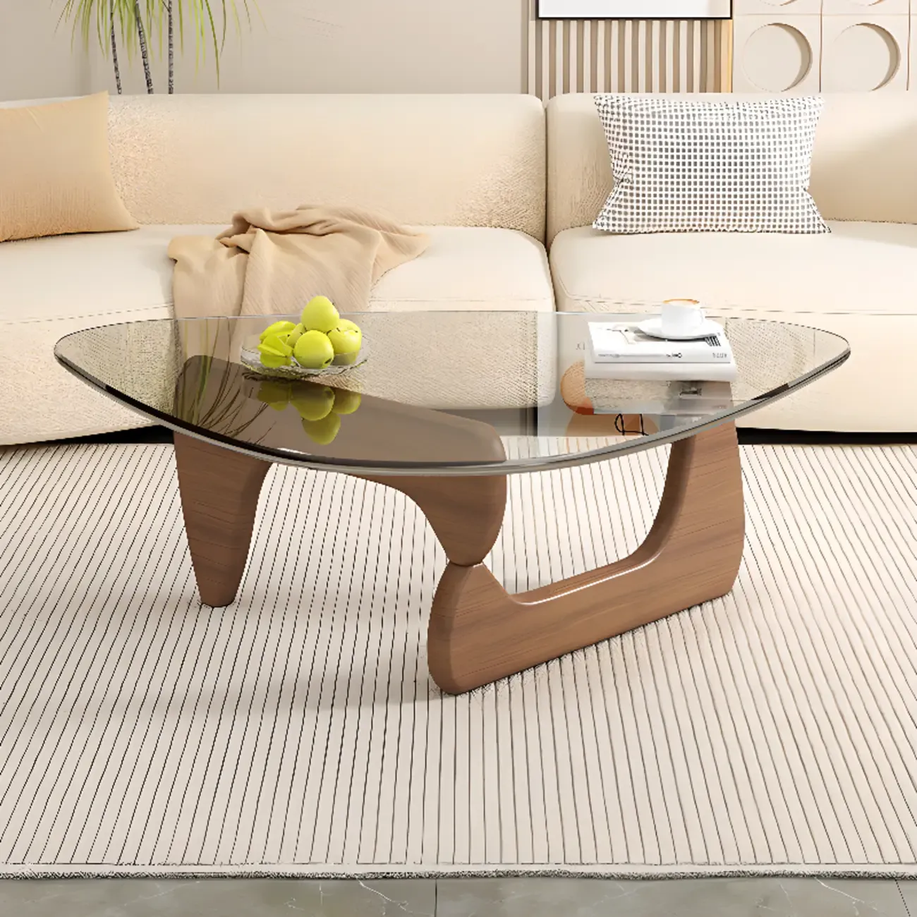 Triangular Glass Top Modern Wood Base Coffee Table Image - 11