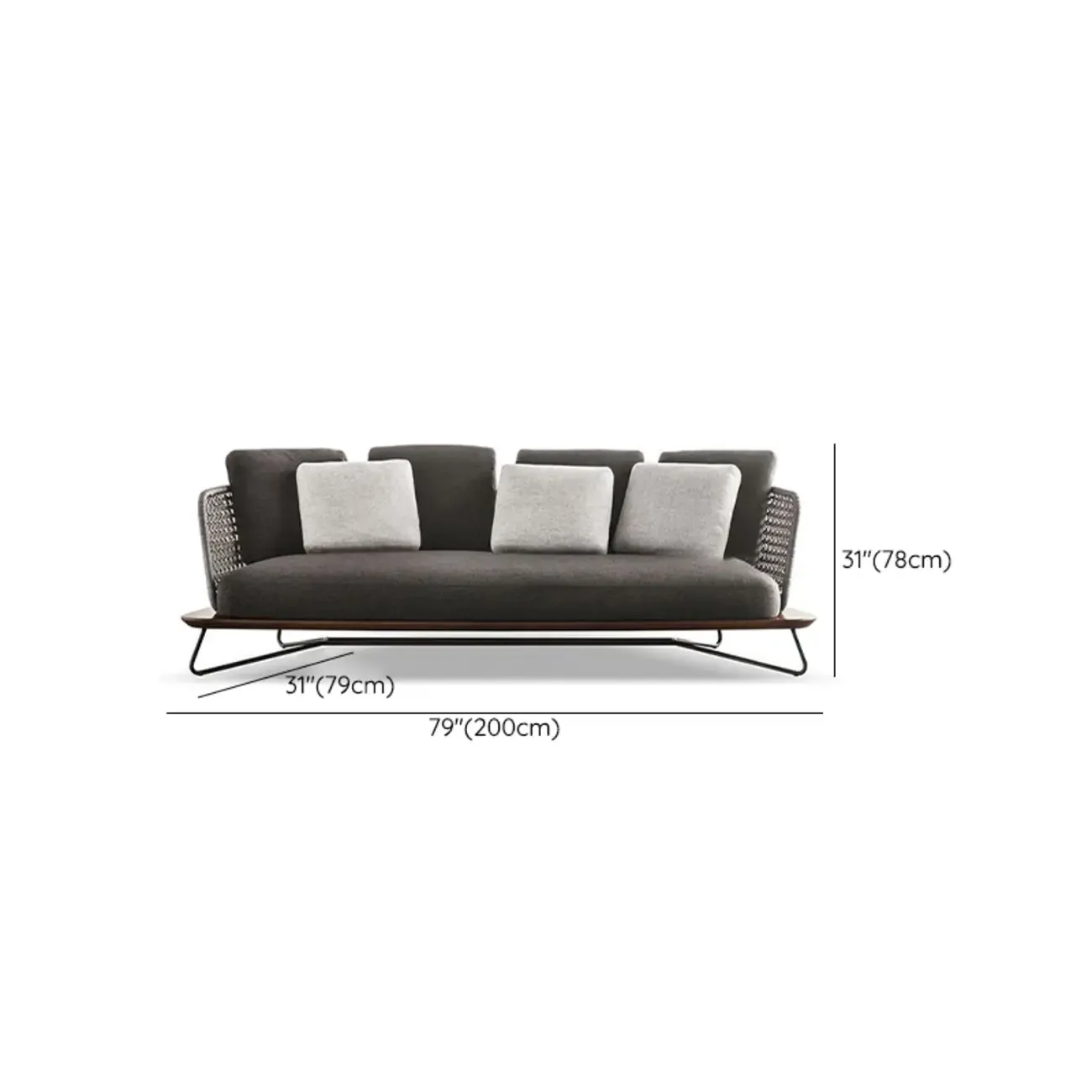 Modern Grey Rope Woven Patio Sofa with Wood Frame Image - 13