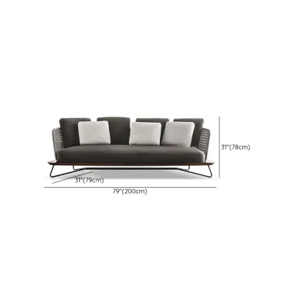 Modern Grey Rope Woven Patio Sofa with Wood Frame Image - 13