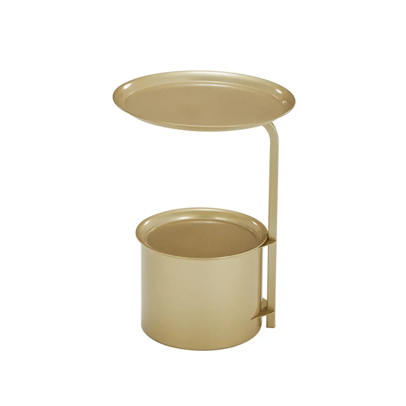 Glam Round Marble Side Table with Gold Metal Drum Storage Image - 4