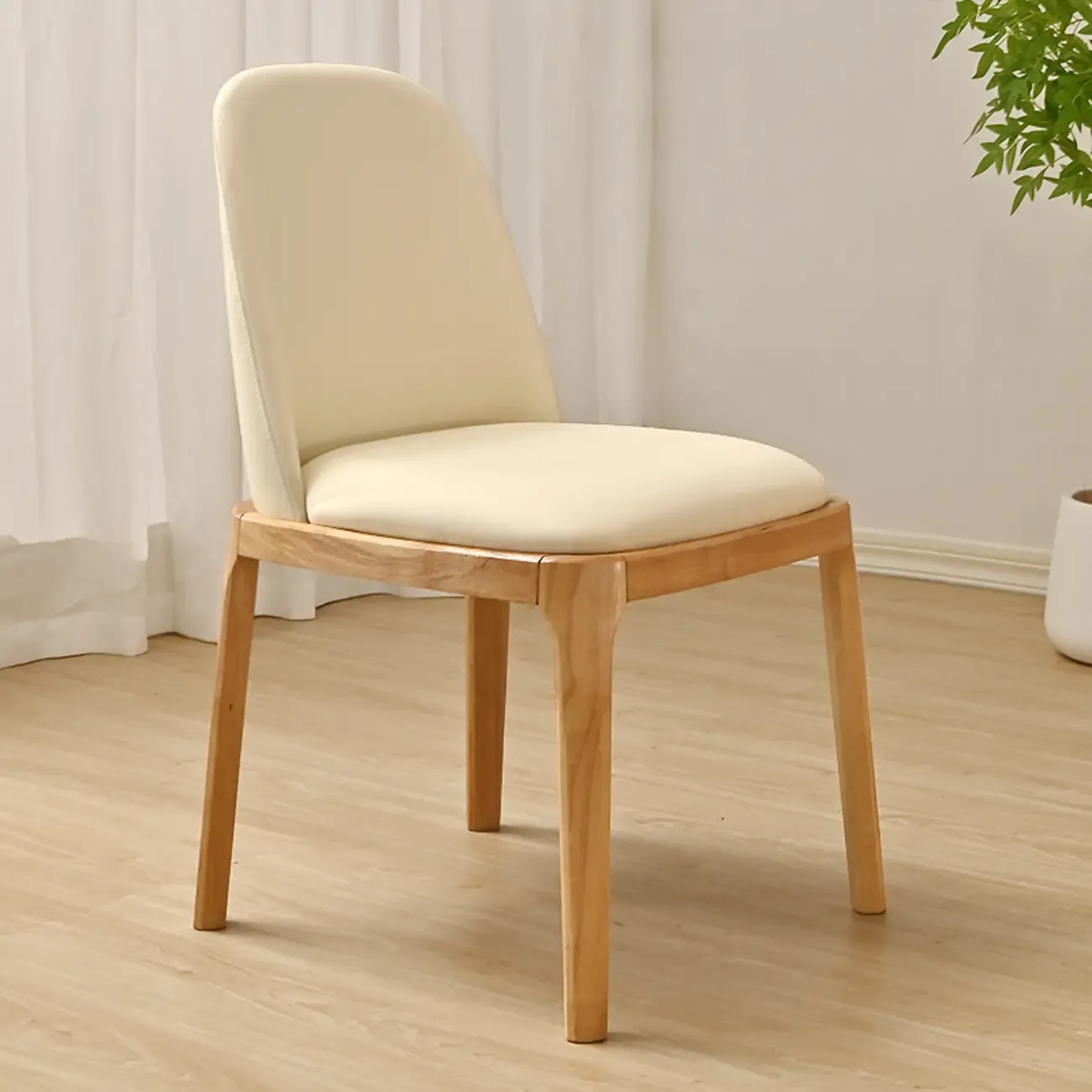 Wooden Modern Dining Chair Solid Back Armless with Upholstered Image - 23