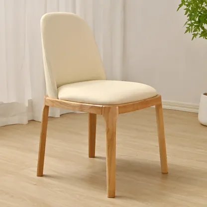 Wooden Modern Dining Chair Solid Back Armless with Upholstered Image - 23