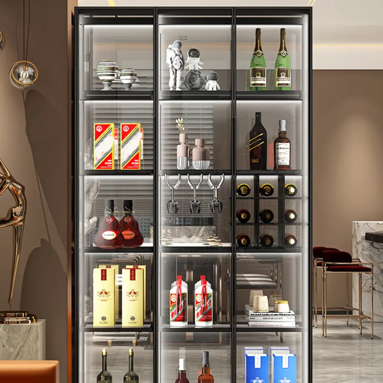 Metal Freestanding Display Cabinet with Glass Doors Image - 6