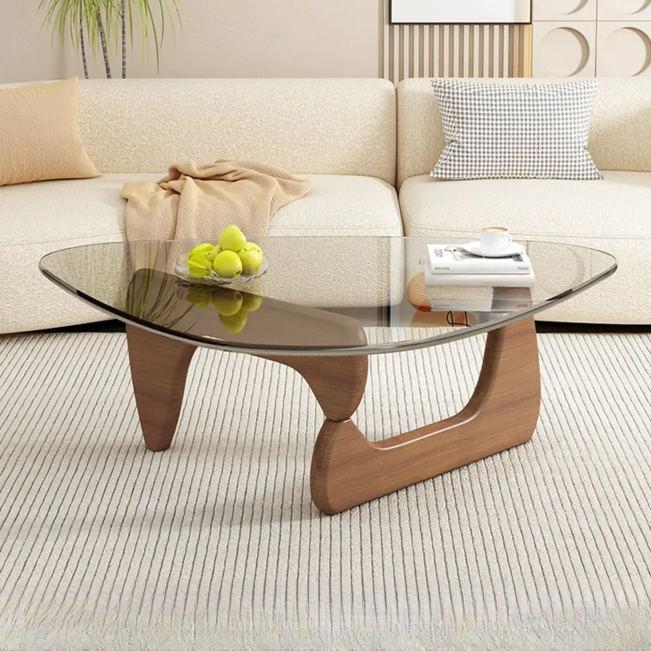Triangular Glass Top Modern Wood Base Coffee Table Image - 12
