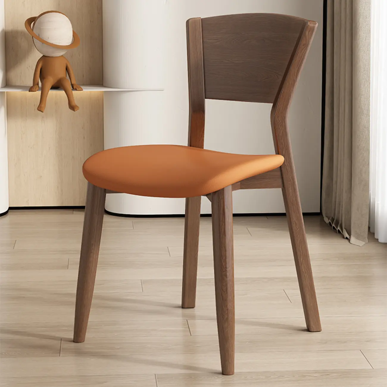 Simple Wooden Open Back Faux Leather Upholstered Dining Chair Image - 18 | homeyfad