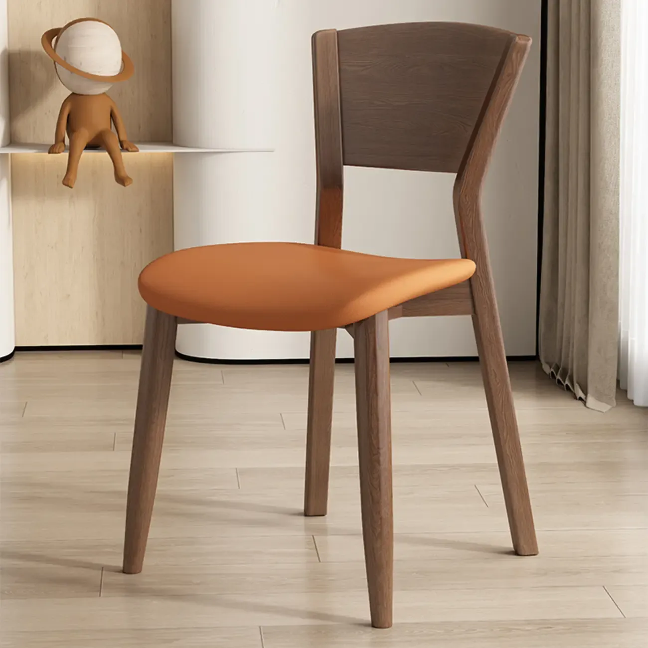 Simple Wooden Open Back Faux Leather Upholstered Dining Chair Image - 18
