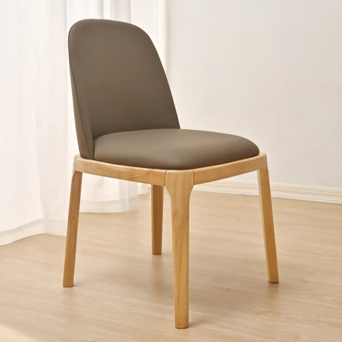 Wooden Modern Dining Chair Solid Back Armless with Upholstered Image - 24