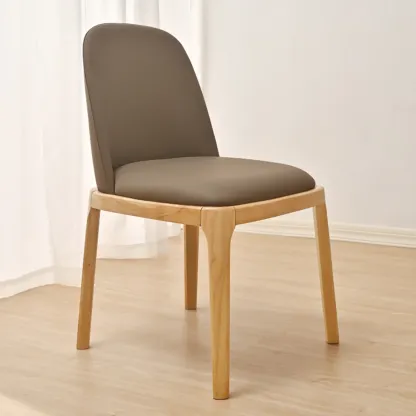 Wooden Modern Dining Chair Solid Back Armless with Upholstered Image - 24