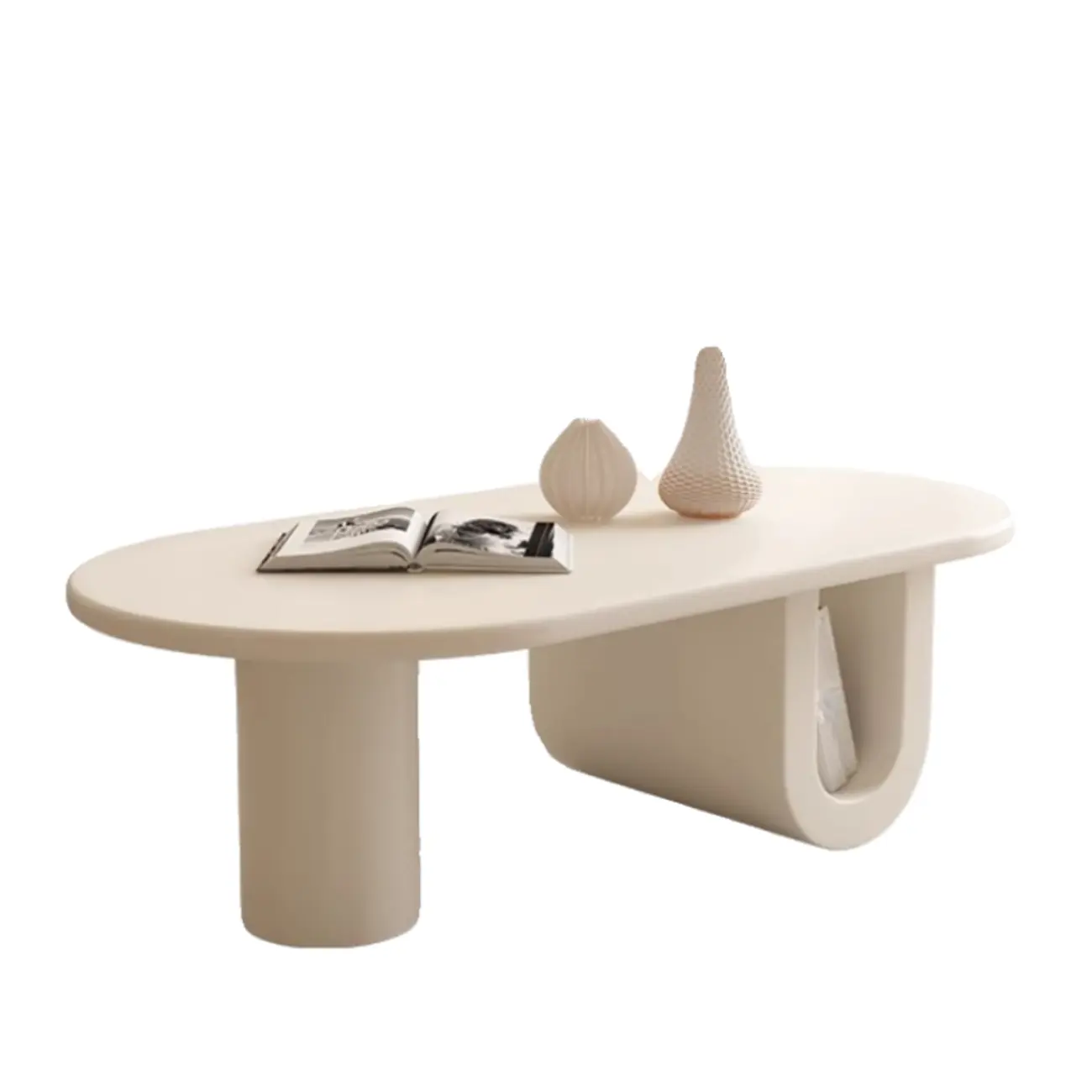 Minimalist White Oval Coffee Table with Storage for Indoor Use Image - 7 | homeyfad