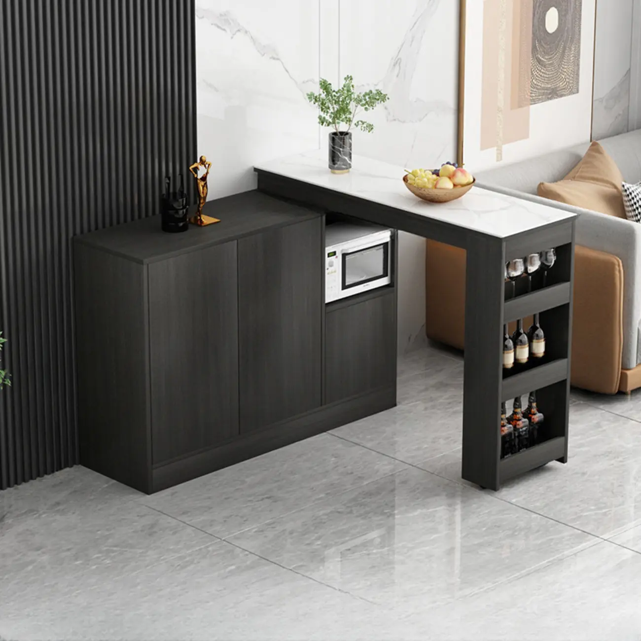 Modern Brown Counter Bar Table with Wine Cabinet Storage for Living Room Image - 13 | homeyfad