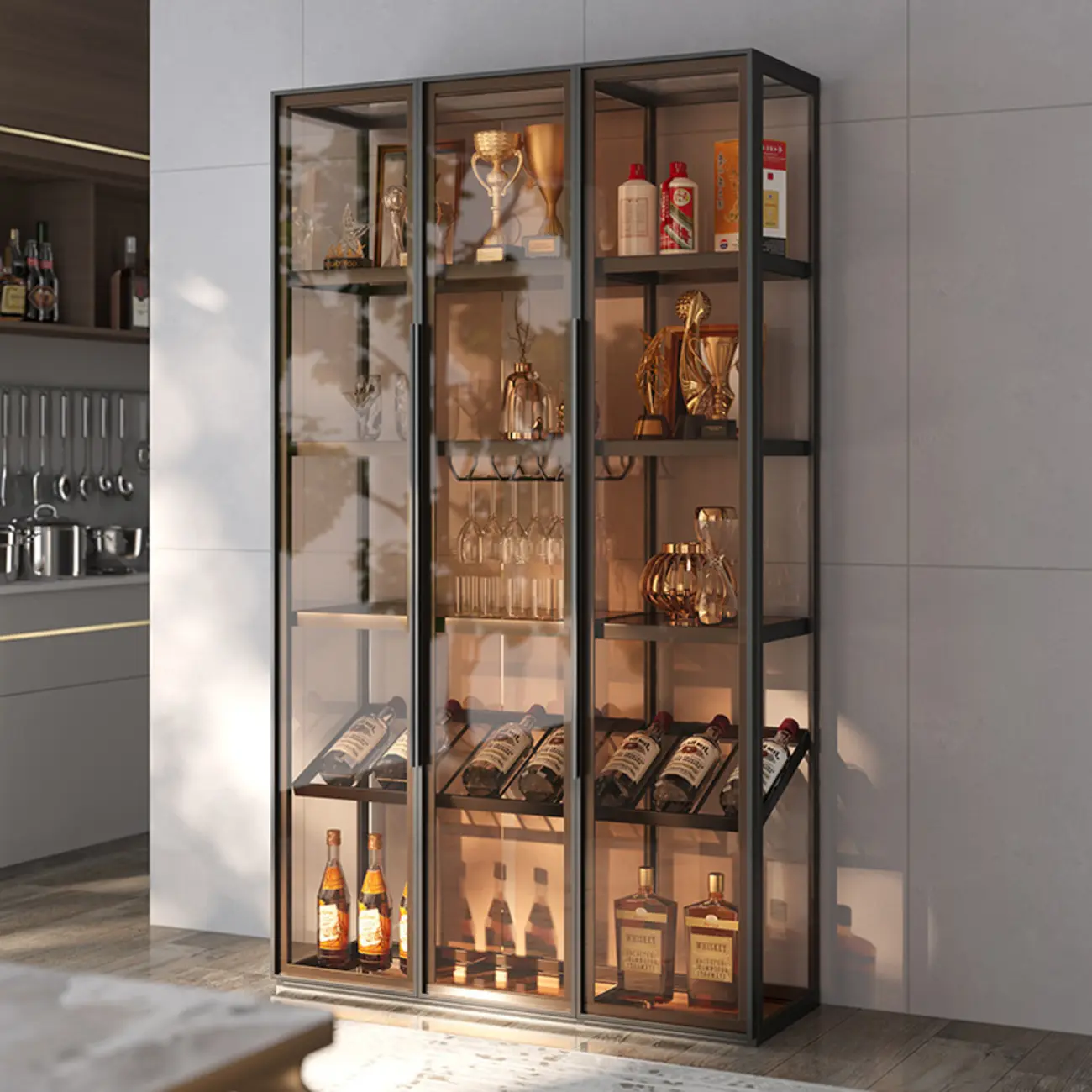 Metal Freestanding Display Cabinet with Glass Doors Image - 7 | homeyfad