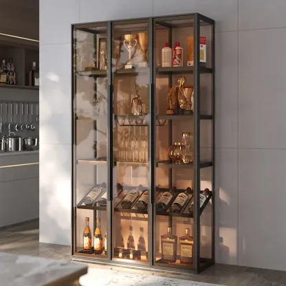 Metal Freestanding Display Cabinet with Glass Doors Image - 7