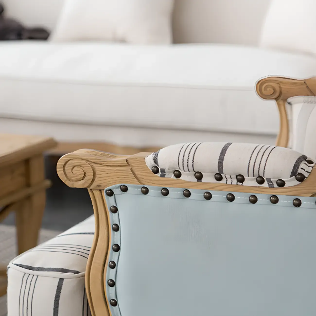Elegant Cotton & Linen Wingback Chair for Living Room Image - 9