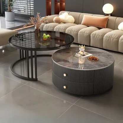 Modern White Round Nesting Coffee Table Set with Steel Base Image - 7