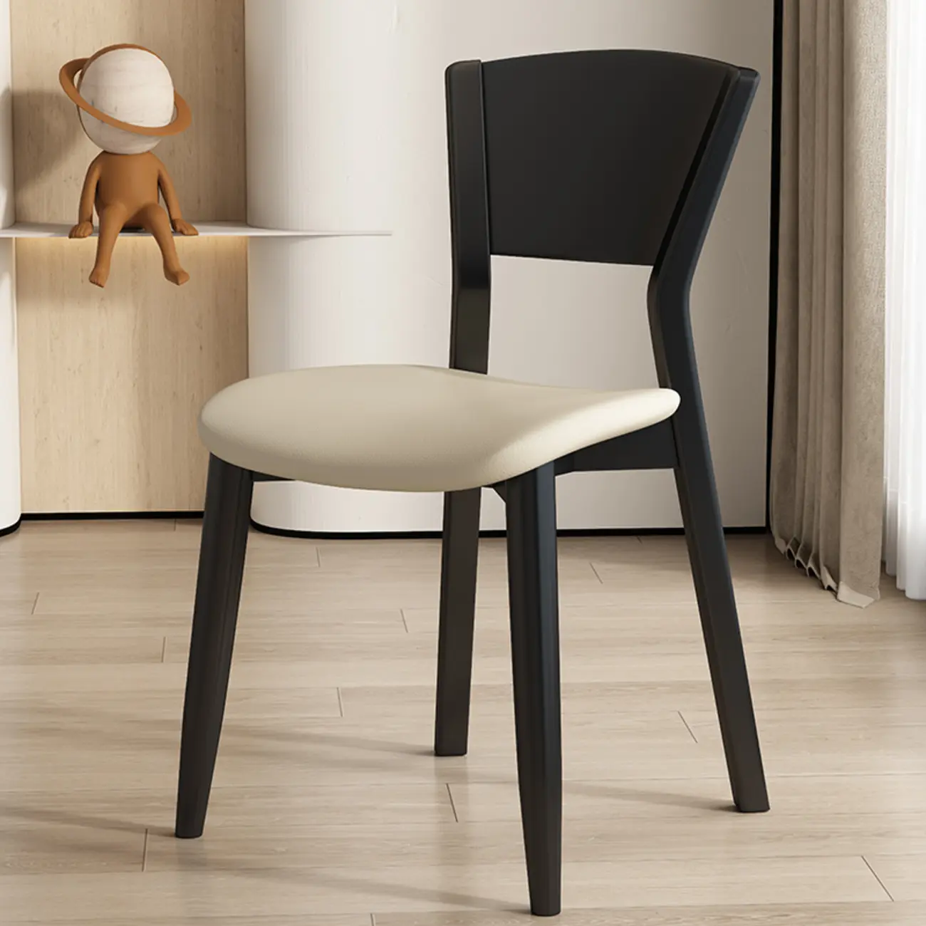 Simple Wooden Open Back Faux Leather Upholstered Dining Chair Image - 19 | homeyfad