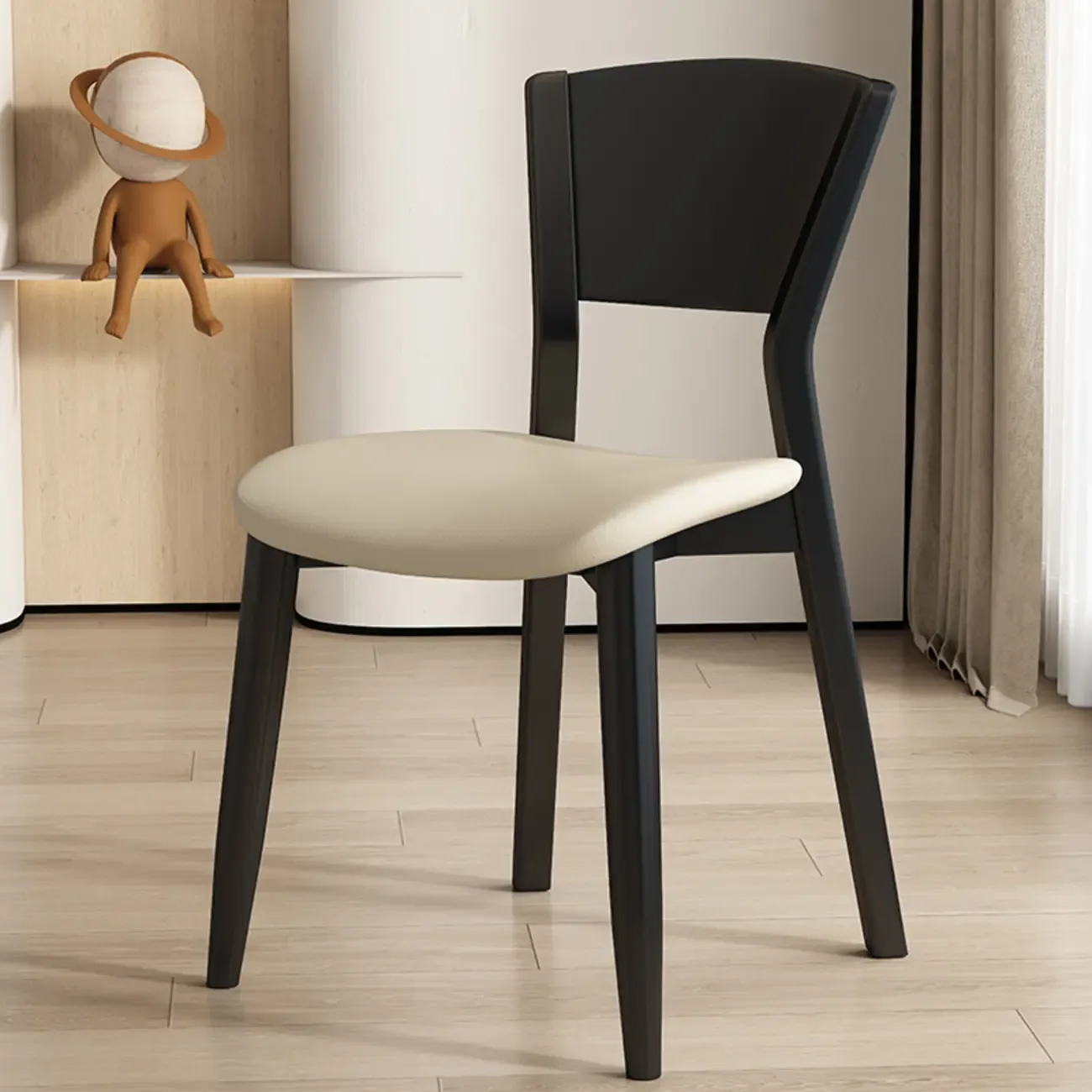 Simple Wooden Open Back Faux Leather Upholstered Dining Chair Image - 19