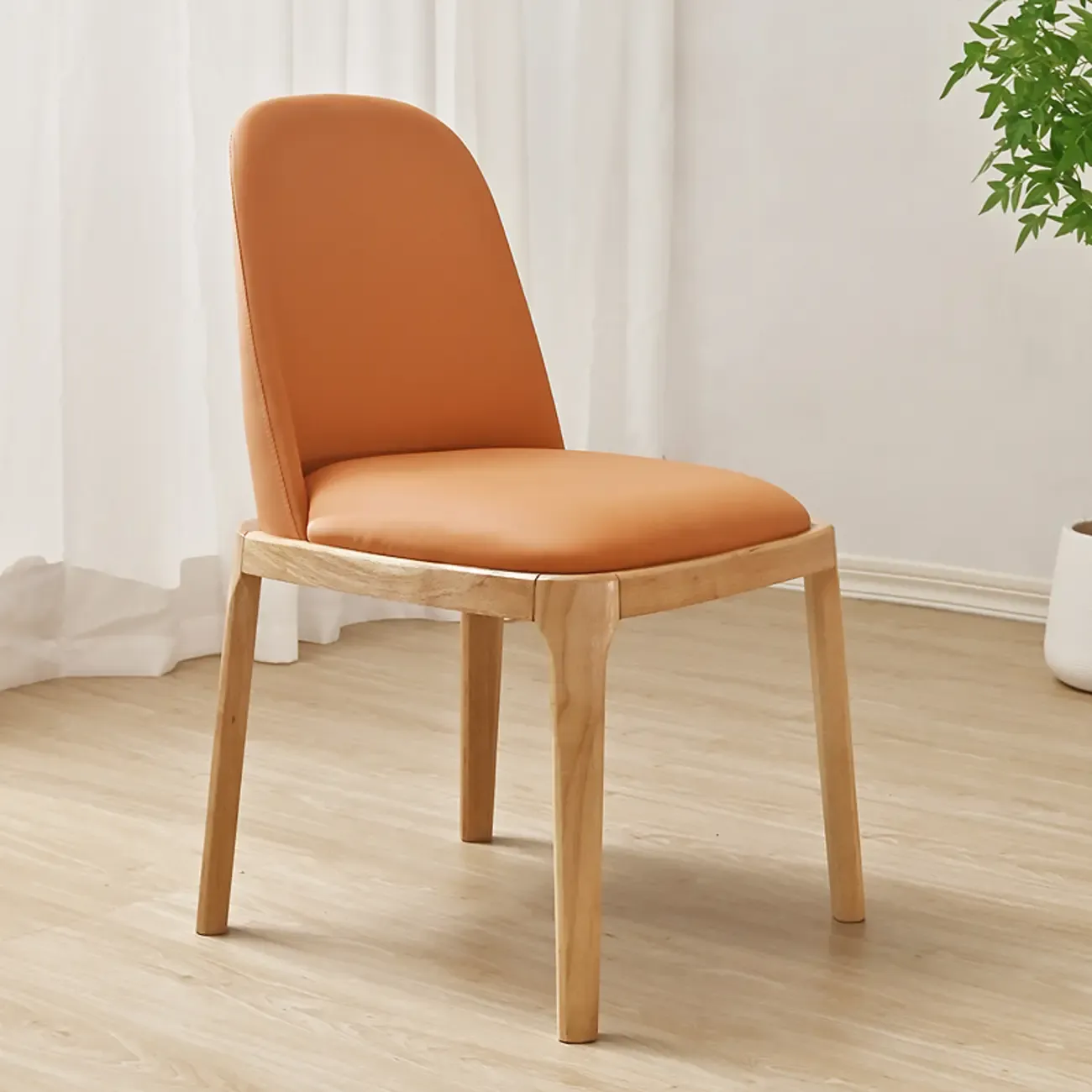 Wooden Modern Dining Chair Solid Back Armless with Upholstered Image - 25