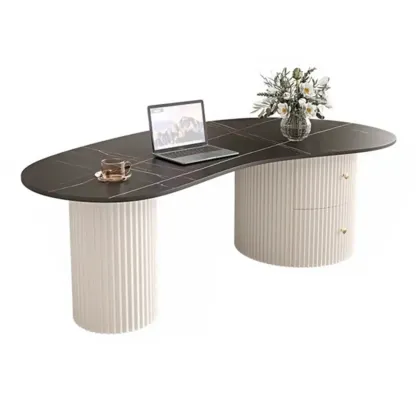Minimalist Standard White Oval Coffee Table with 2 Drawers Image - 10